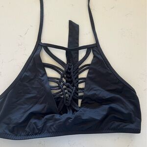 BECCA Black Strappy Macramé Bikini Top